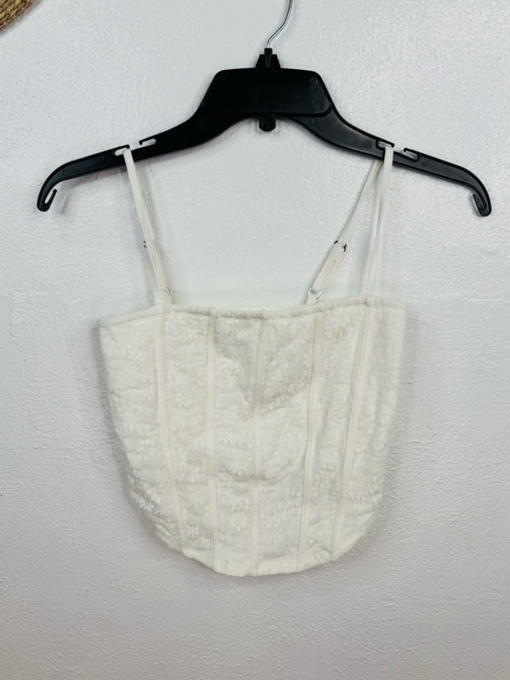 BP. Corset Bustier Top Womens XS Ivory White Floral Lace Boned Spaghetti Straps